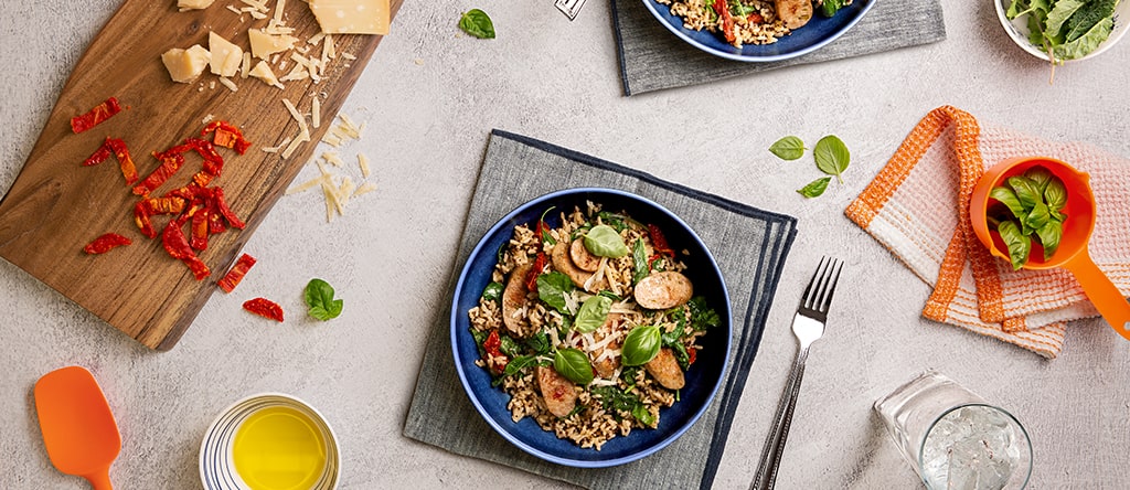 Tuscan tomato garlic rice bowl