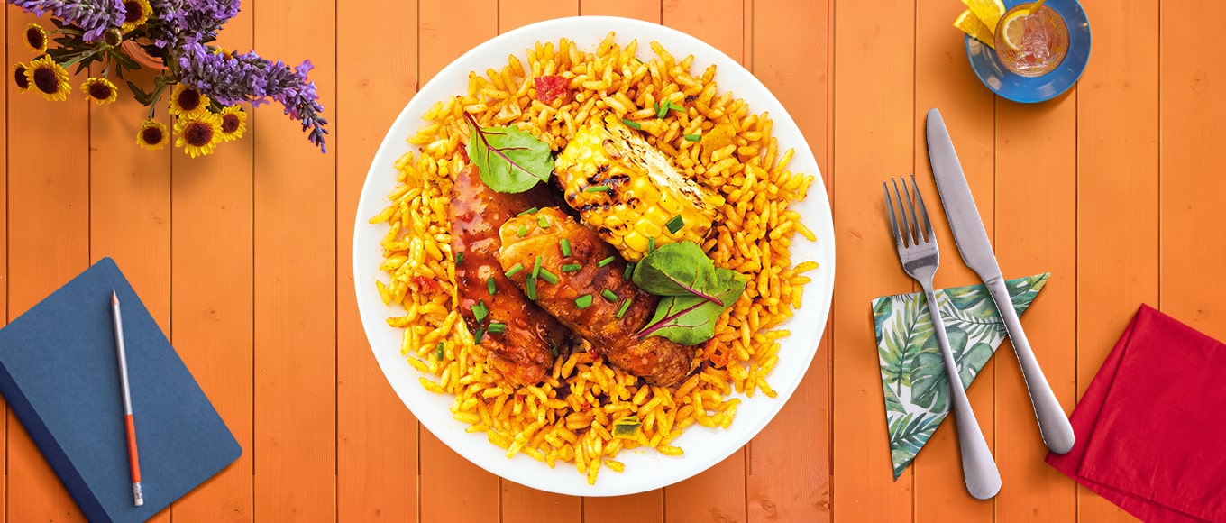 A Portuguese-style peri-peri sauced chicken salad recipe made in less than 50 minutes with a stovetop, microwave, and oven.